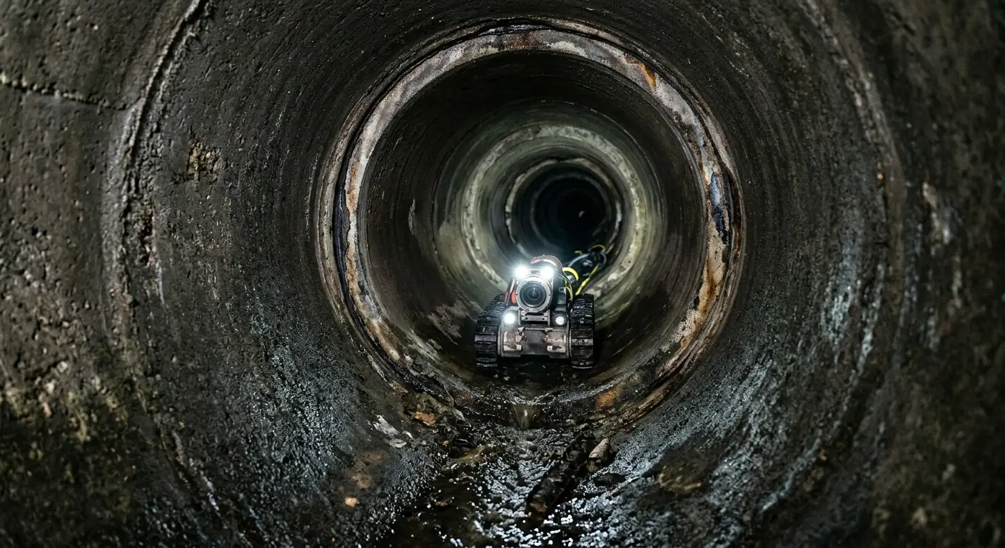 Robotic sewer camera inspecting pipe interior for Sewer Line Cleaning in Lockport